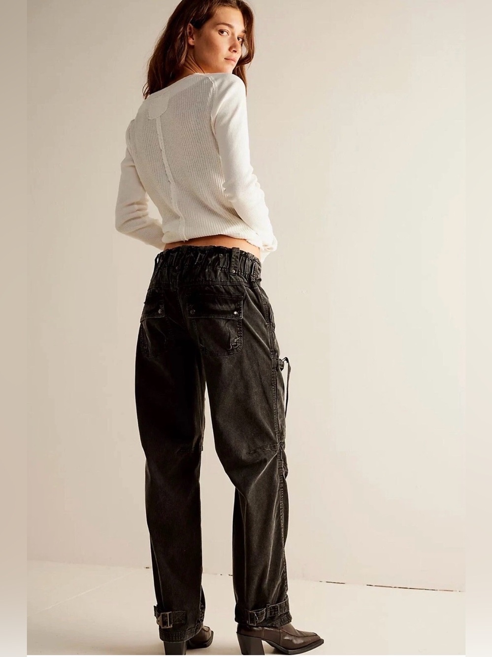 Free People Can't Compare Slouch Pants Large Washed Black cargo grunge urban - Picture 5 of 12